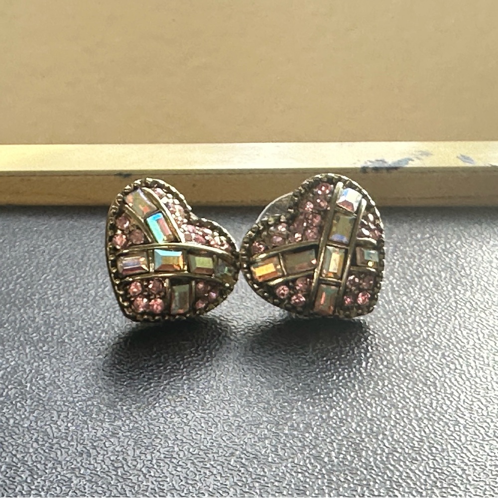 Betsey Johnson Heart-Shaped Pink Crystal Earrings